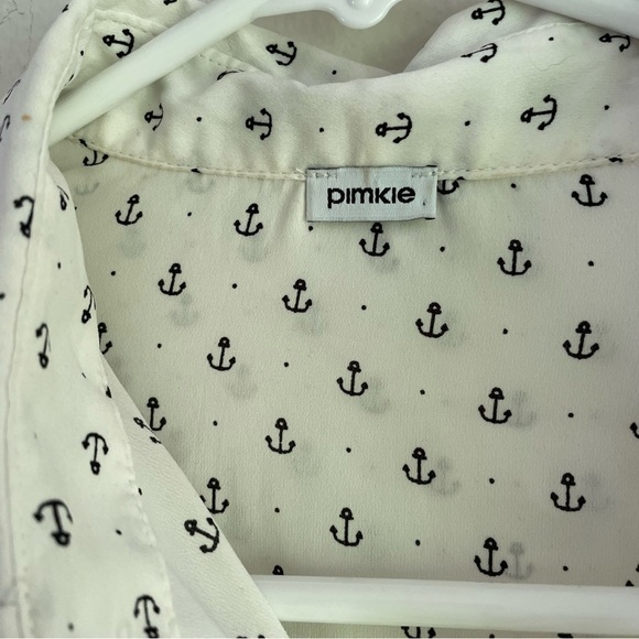 Pimkie white button up blouse anchor print long sleeve top - Picture 8 of 9